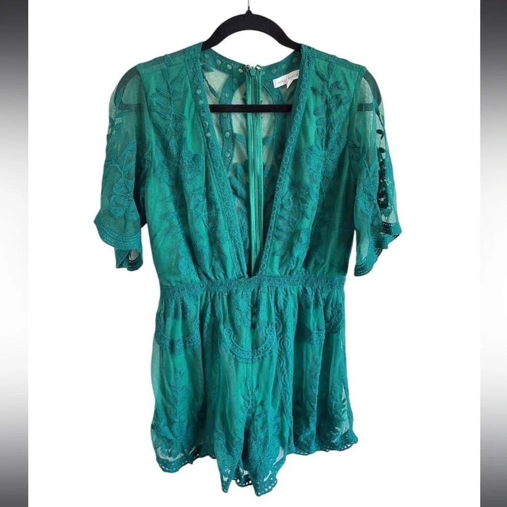 Honey Punch green lace embroidered romper - Picture 1 of 5
